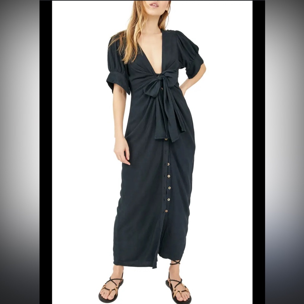 FREE PEOPLE free-est Summer Tie Front Maxi Shirtdress Sz S